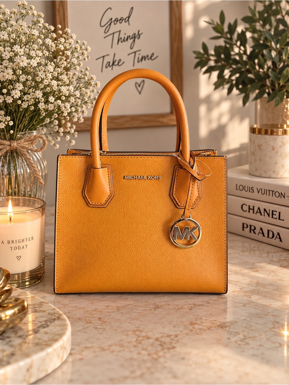 Michael Kors Structured Satchel in Mustard